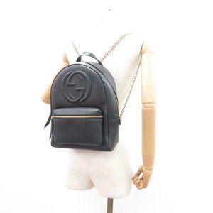 gucci pebbled calfskin soho chain backpack black
